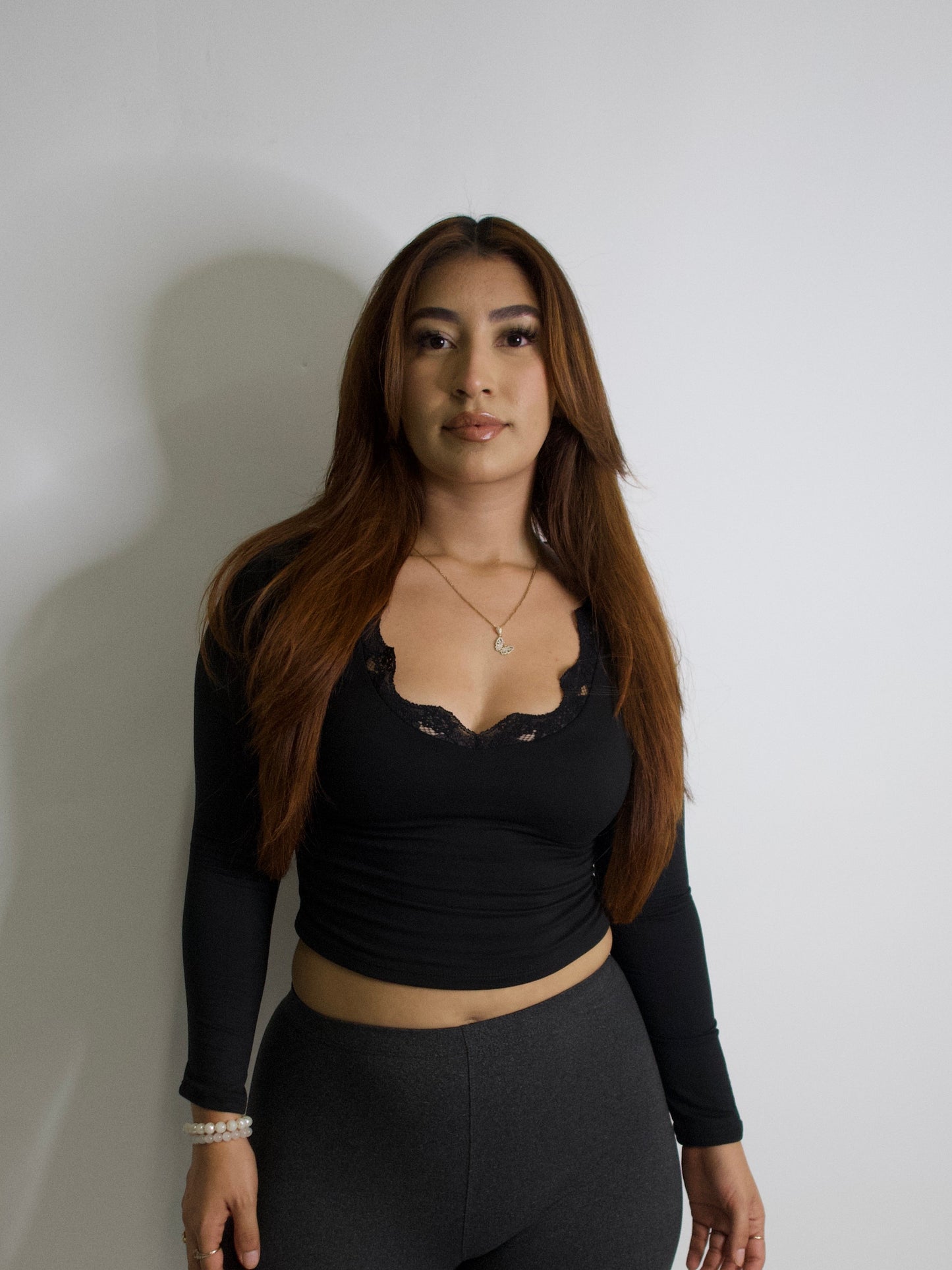 Long sleeve top with lace (black)